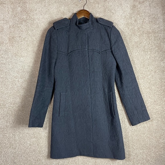 Club Monaco Jackets & Blazers - Club Monaco‎ Jacket Womens Size XS Black Cotton Jacquard Long Trench Coat Modern
